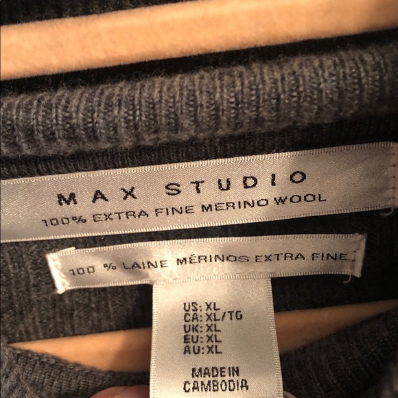 26. Max Studio Charcoal Cowl Neck Sweater 100% extra fine merino wool - Picture 3 of 4